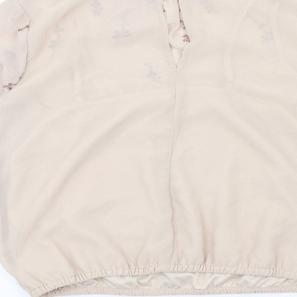Haute Monde Womens Beige Polyester Basic Blouse Size M Round Neck - Embroidered Lace Neck Trim