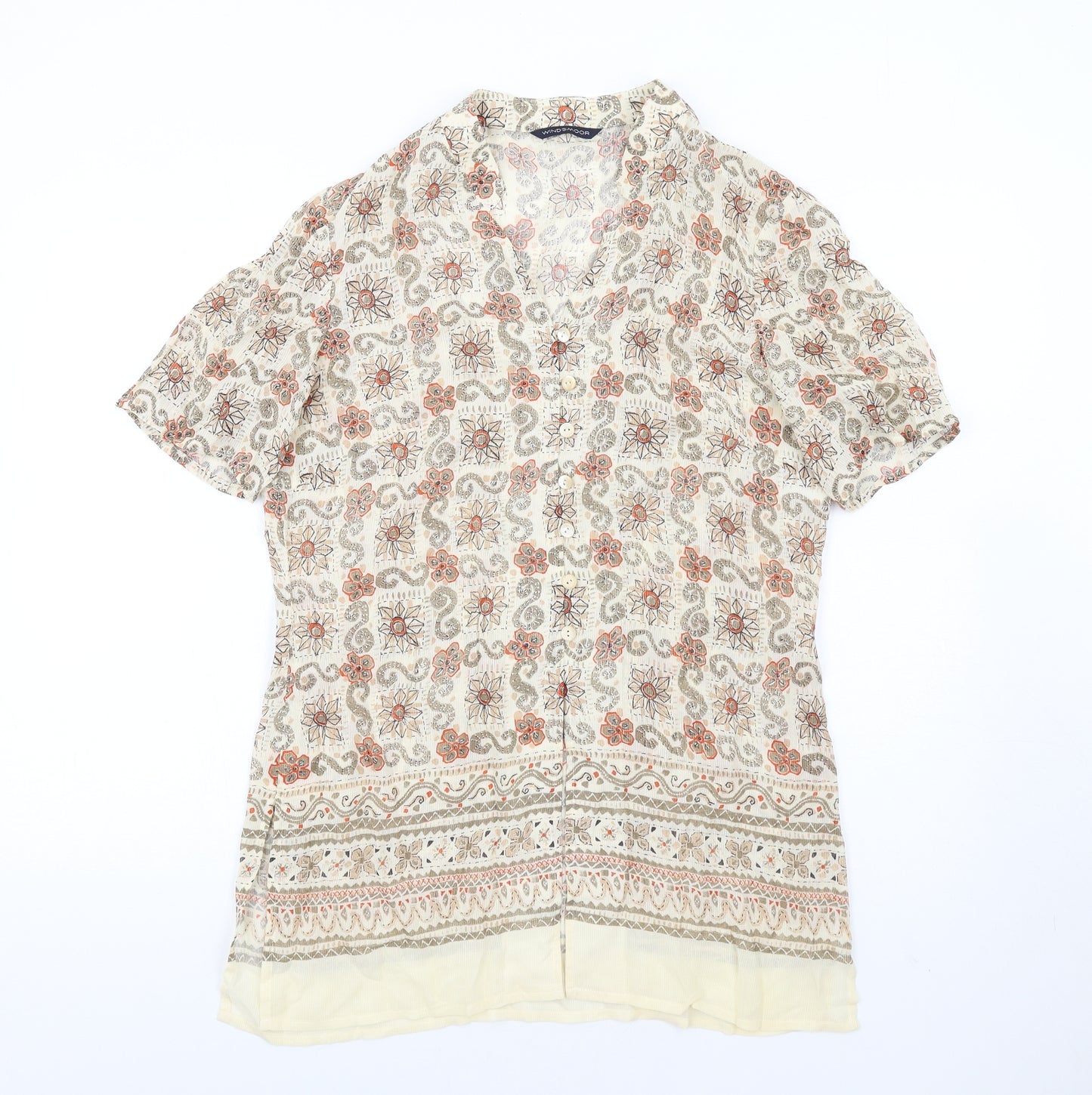 Windsmoor Womens Multicoloured Geometric Viscose Basic Button-Up Size 10 V-Neck