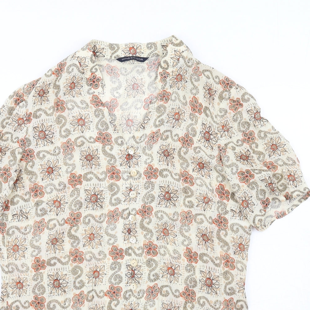 Windsmoor Womens Multicoloured Geometric Viscose Basic Button-Up Size 10 V-Neck