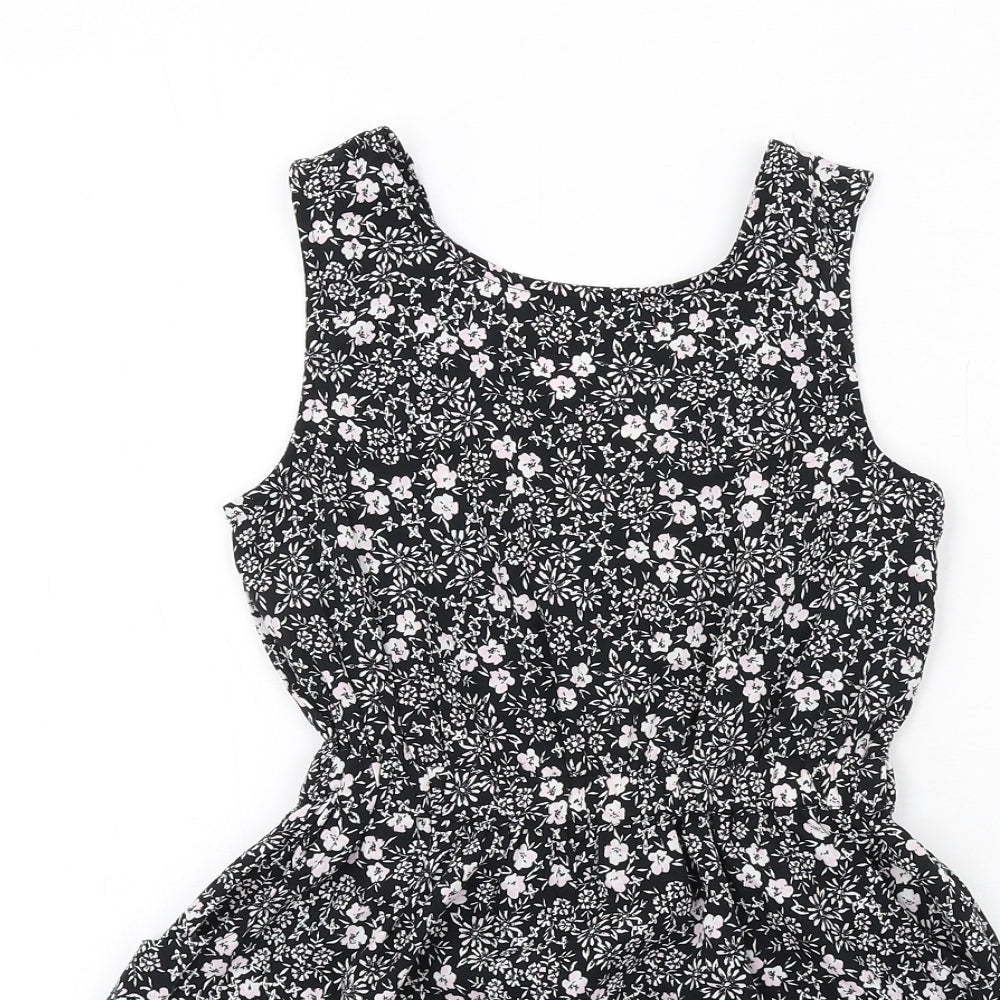 NEXT Girls Black Floral Polyester Playsuit One-Piece Size 7 Years Pullover - Ruffle Hem