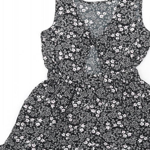 NEXT Girls Black Floral Polyester Playsuit One-Piece Size 7 Years Pullover - Ruffle Hem