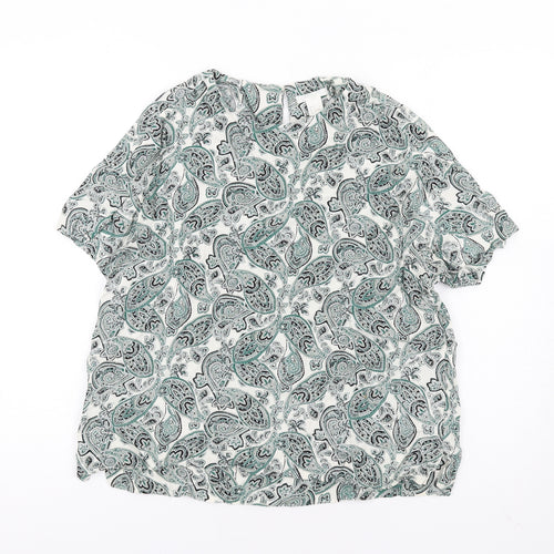 H&M Womens Green Paisley Viscose Basic T-Shirt Size 10 Round Neck