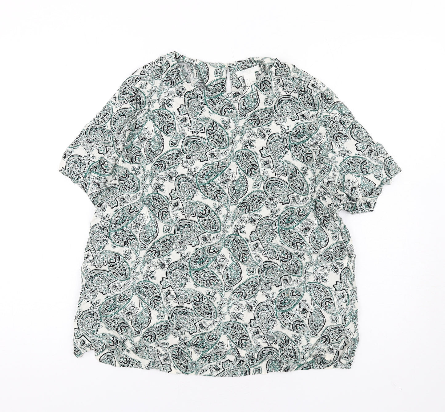 H&M Womens Green Paisley Viscose Basic T-Shirt Size 10 Round Neck