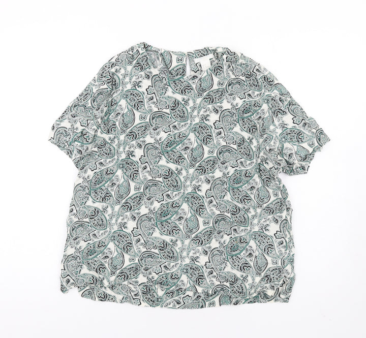 H&M Womens Green Paisley Viscose Basic T-Shirt Size 10 Round Neck