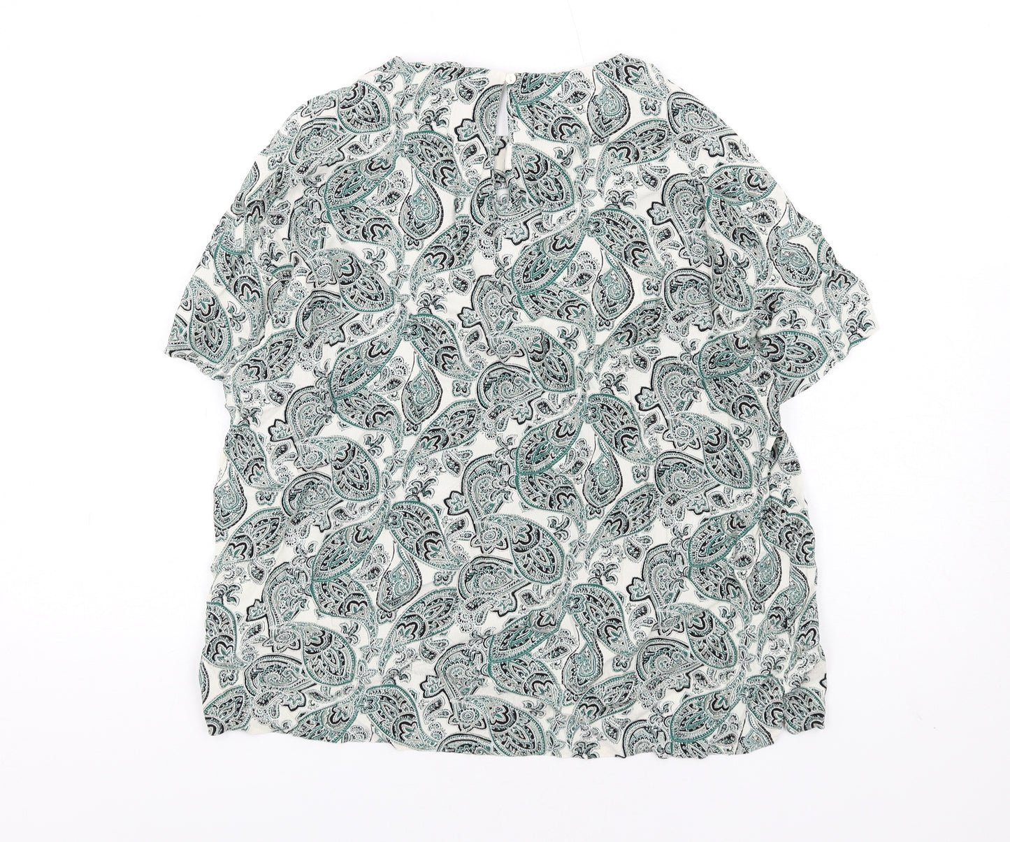 H&M Womens Green Paisley Viscose Basic T-Shirt Size 10 Round Neck