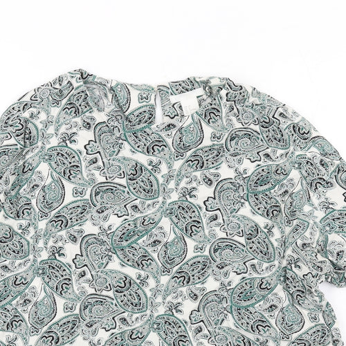 H&M Womens Green Paisley Viscose Basic T-Shirt Size 10 Round Neck