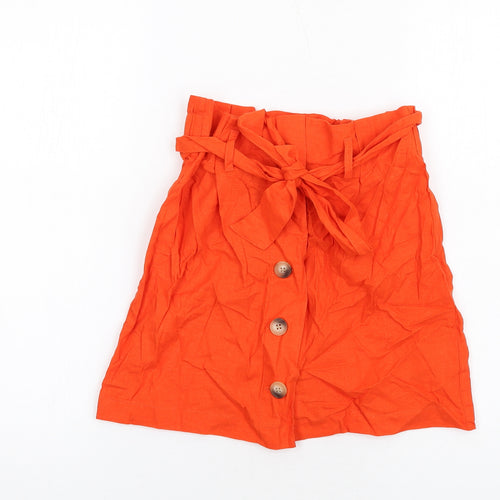 Topshop Womens Orange Linen A-Line Skirt Size 6 Button