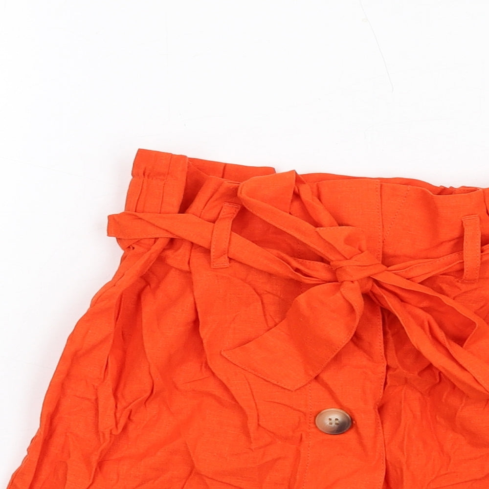 Topshop Womens Orange Linen A-Line Skirt Size 6 Button