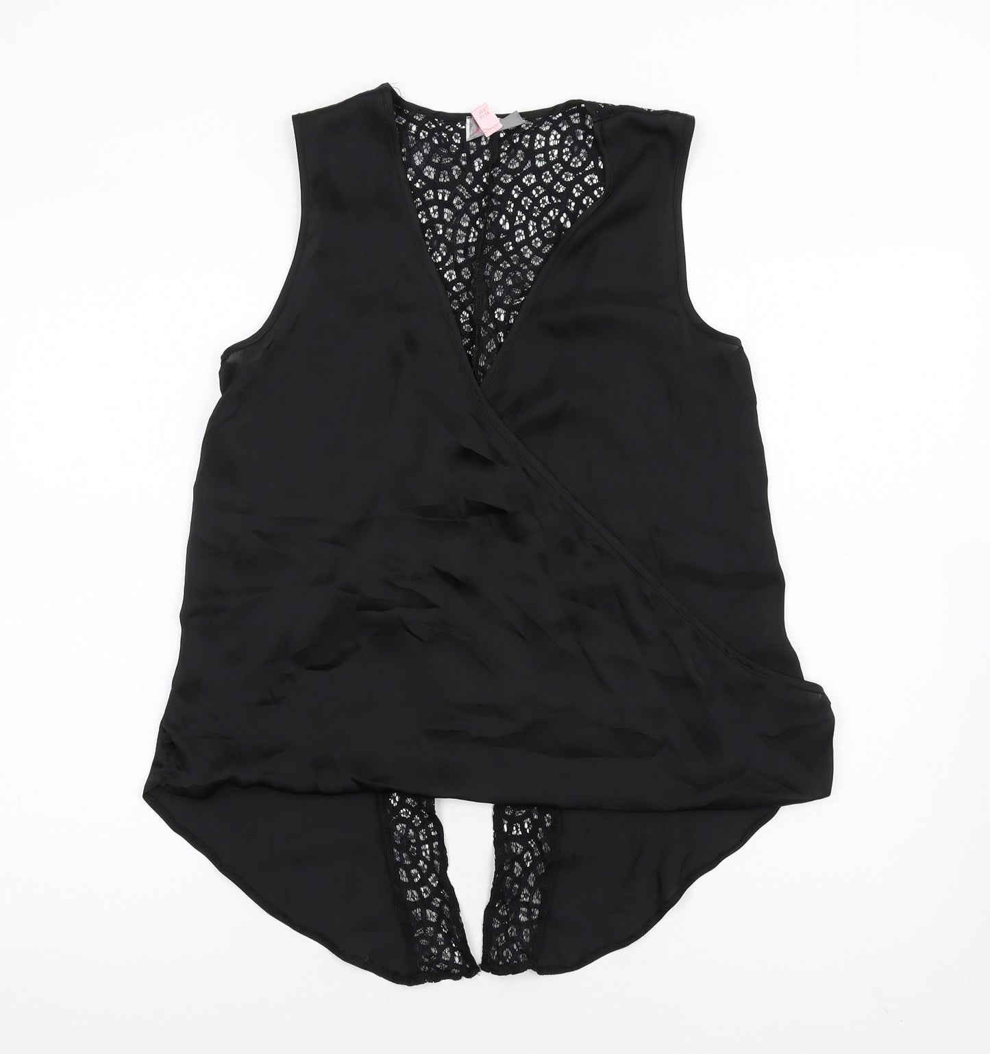 Lipsy Womens Black Polyester Basic Tank Size 12 V-Neck - Lace Back