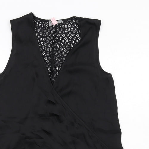 Lipsy Womens Black Polyester Basic Tank Size 12 V-Neck - Lace Back