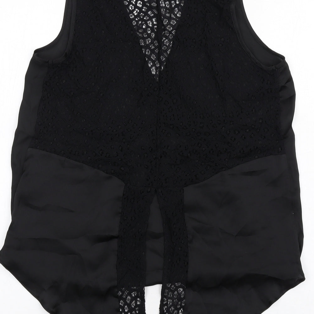 Lipsy Womens Black Polyester Basic Tank Size 12 V-Neck - Lace Back