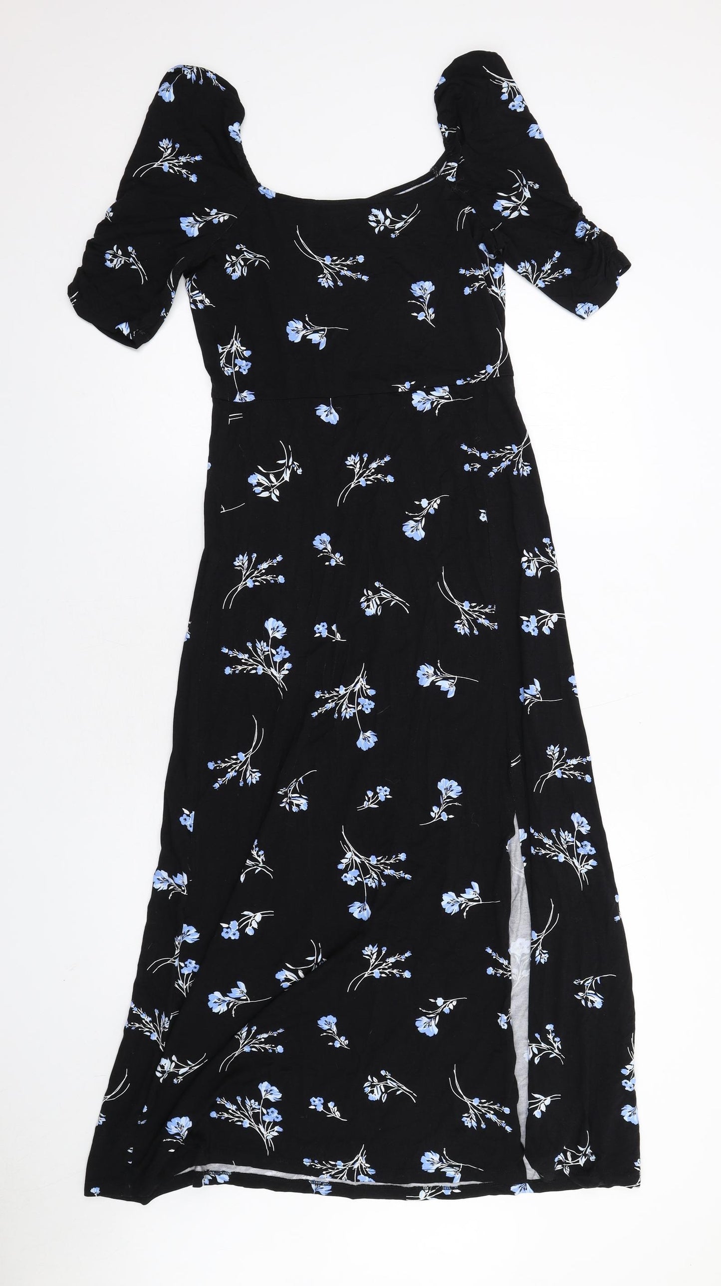 Dorothy Perkins Womens Black Floral Viscose A-Line Size 12 Square Neck Pullover