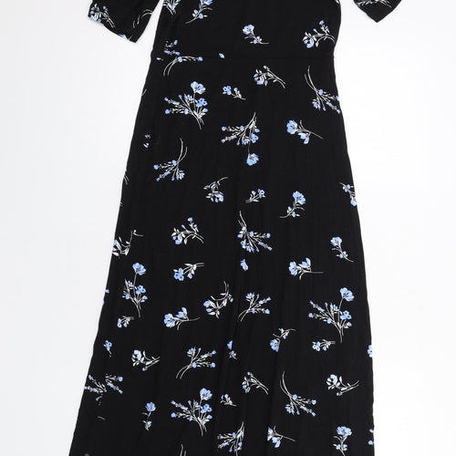 Dorothy Perkins Womens Black Floral Viscose A-Line Size 12 Square Neck Pullover