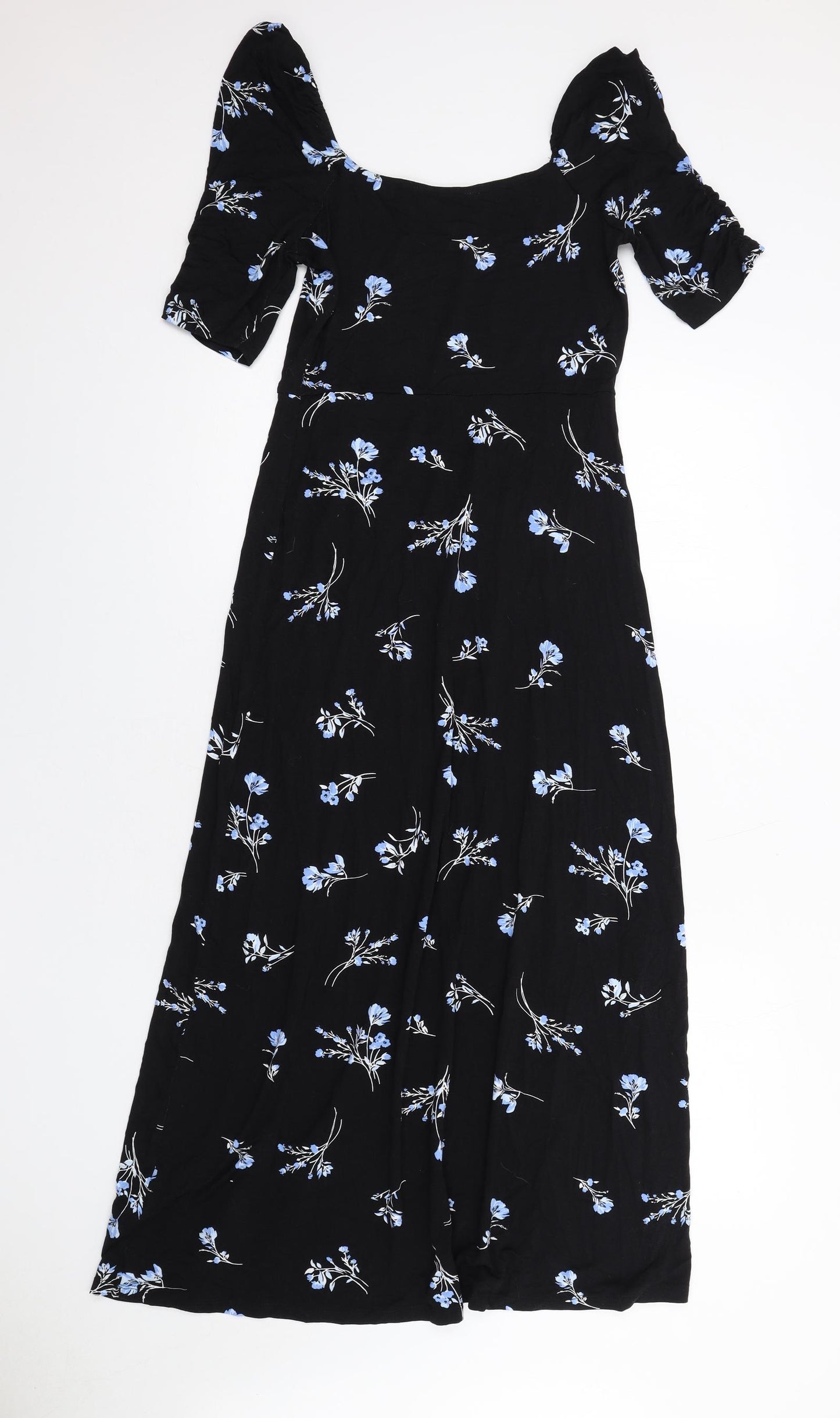 Dorothy Perkins Womens Black Floral Viscose A-Line Size 12 Square Neck Pullover