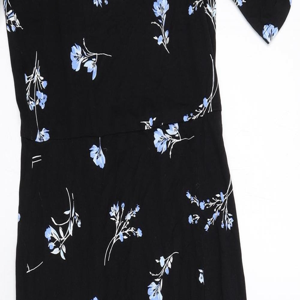 Dorothy Perkins Womens Black Floral Viscose A-Line Size 12 Square Neck Pullover