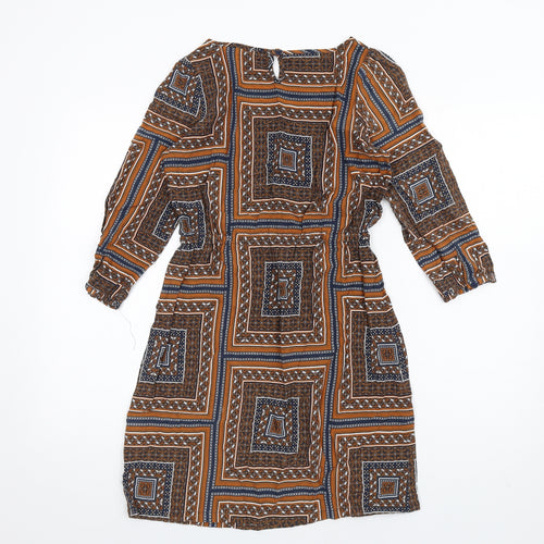 Groggy Womens Multicoloured Geometric Viscose A-Line Size S Scoop Neck Button