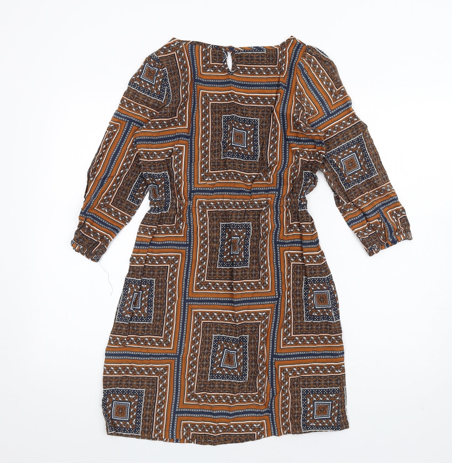Groggy Womens Multicoloured Geometric Viscose A-Line Size S Scoop Neck Button
