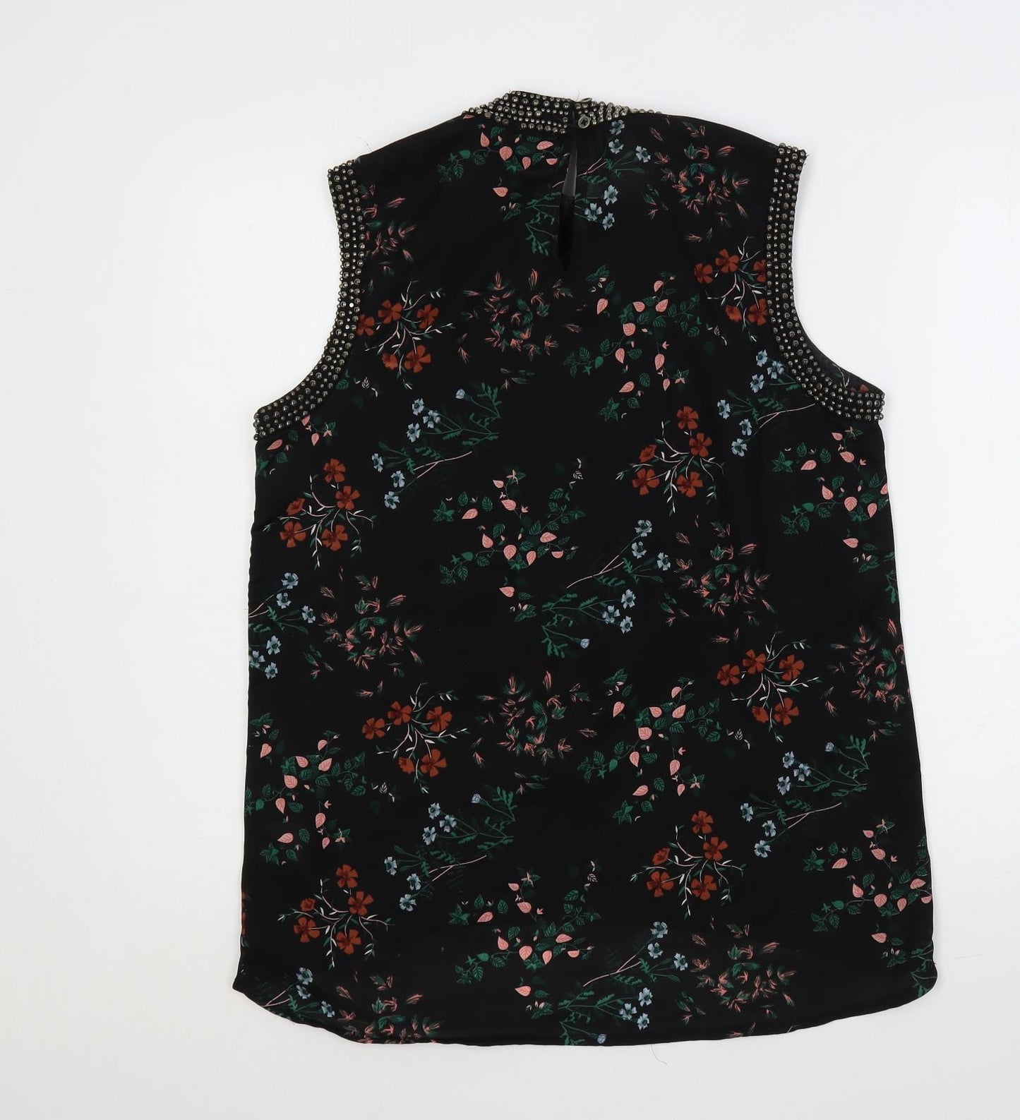 b.young Womens Black Floral Polyester Basic Blouse Size 10 Round Neck - Embellished