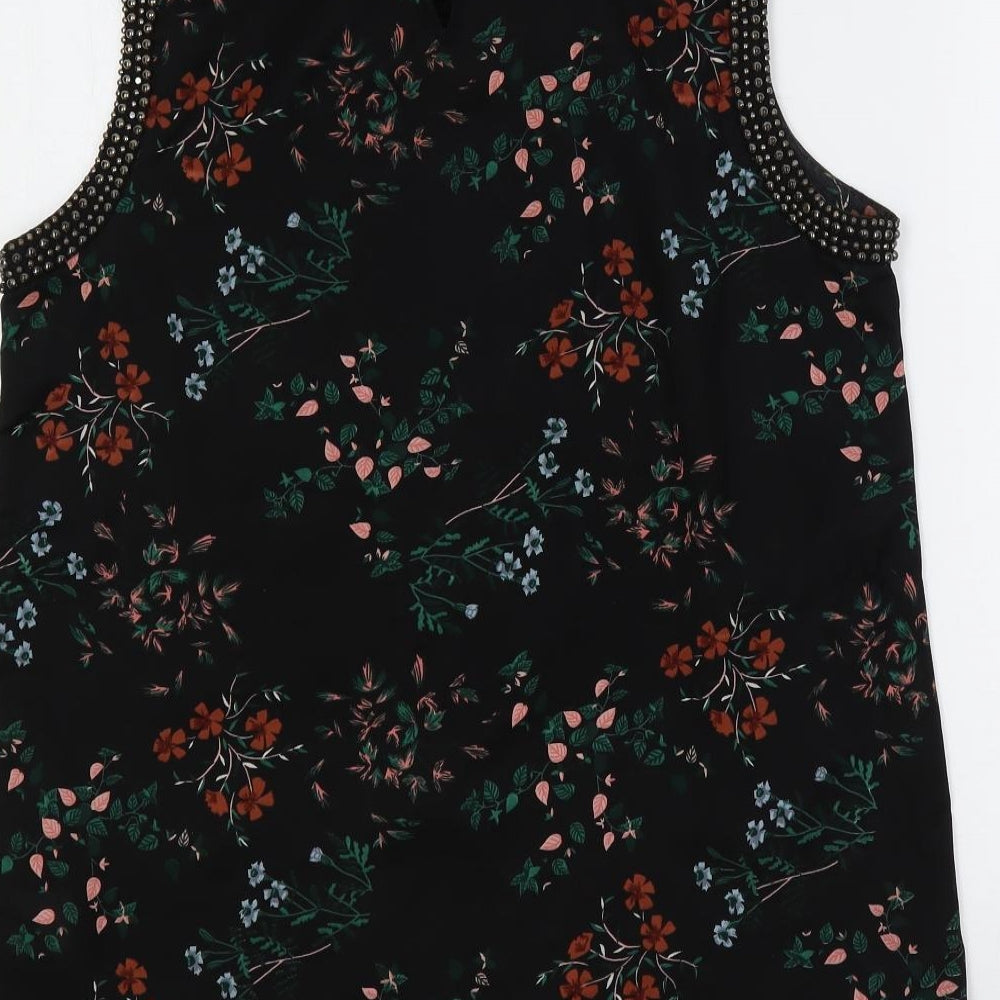 b.young Womens Black Floral Polyester Basic Blouse Size 10 Round Neck - Embellished