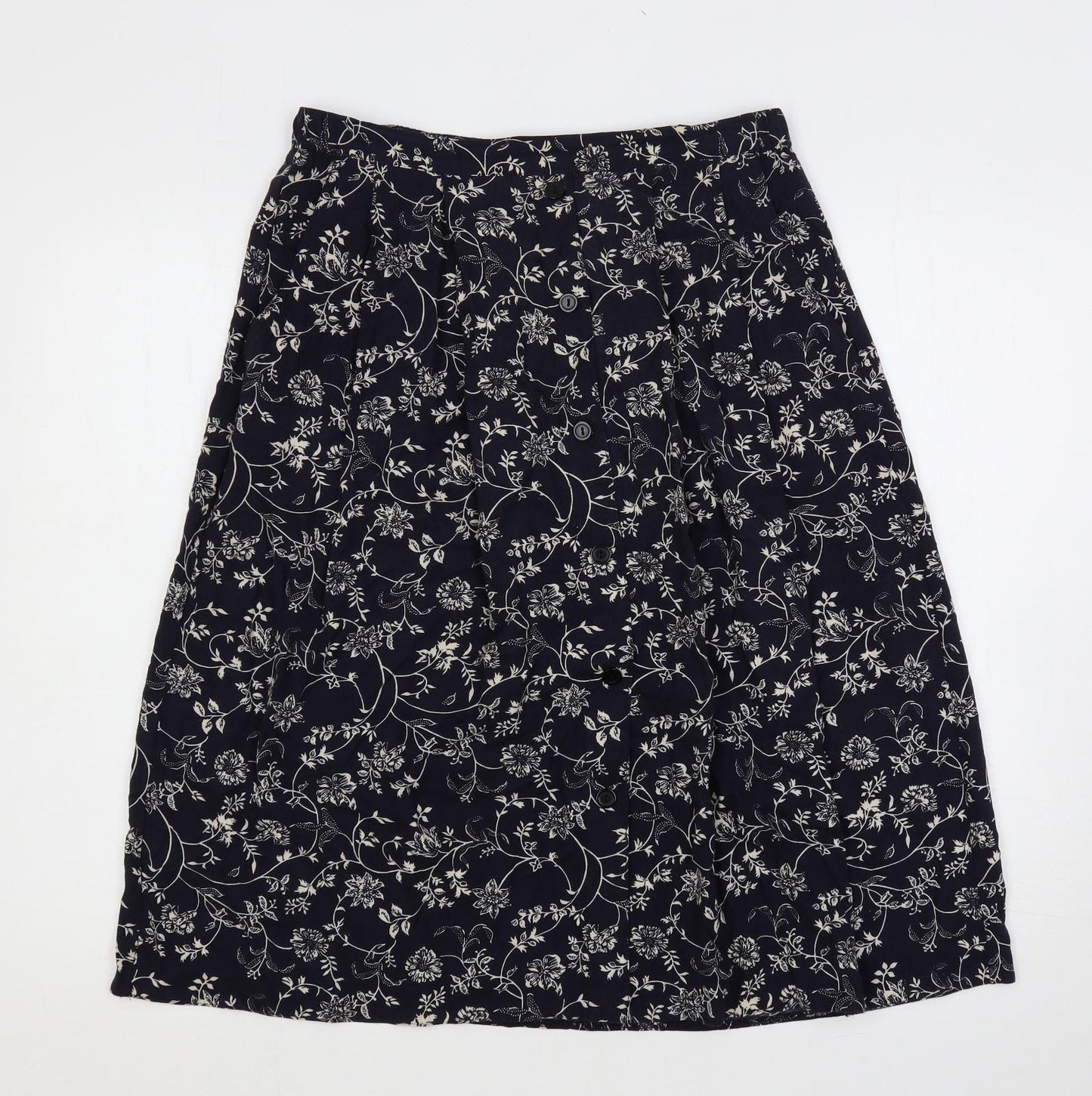 EWM Womens Blue Floral Viscose A-Line Skirt Size 12 - Elastic Waist