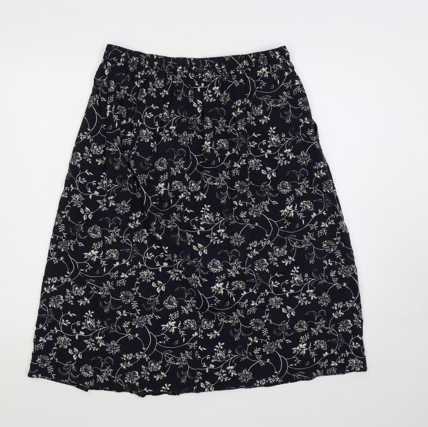 EWM Womens Blue Floral Viscose A-Line Skirt Size 12 - Elastic Waist