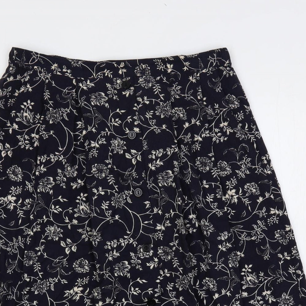 EWM Womens Blue Floral Viscose A-Line Skirt Size 12 - Elastic Waist