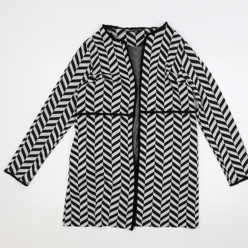 Wallis Womens Black V-Neck Geometric Polyester Cardigan Jumper Size S - Open