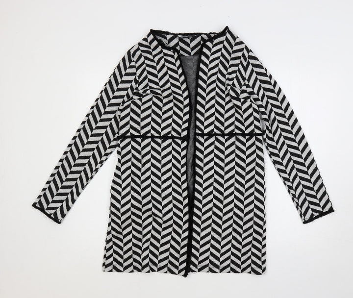 Wallis Womens Black V-Neck Geometric Polyester Cardigan Jumper Size S - Open