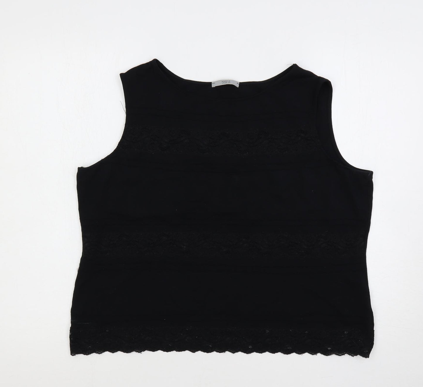 Marks and Spencer Womens Black Nylon Basic Tank Size 22 Boat Neck - Lace Detail