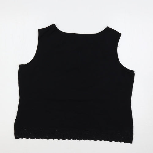 Marks and Spencer Womens Black Nylon Basic Tank Size 22 Boat Neck - Lace Detail