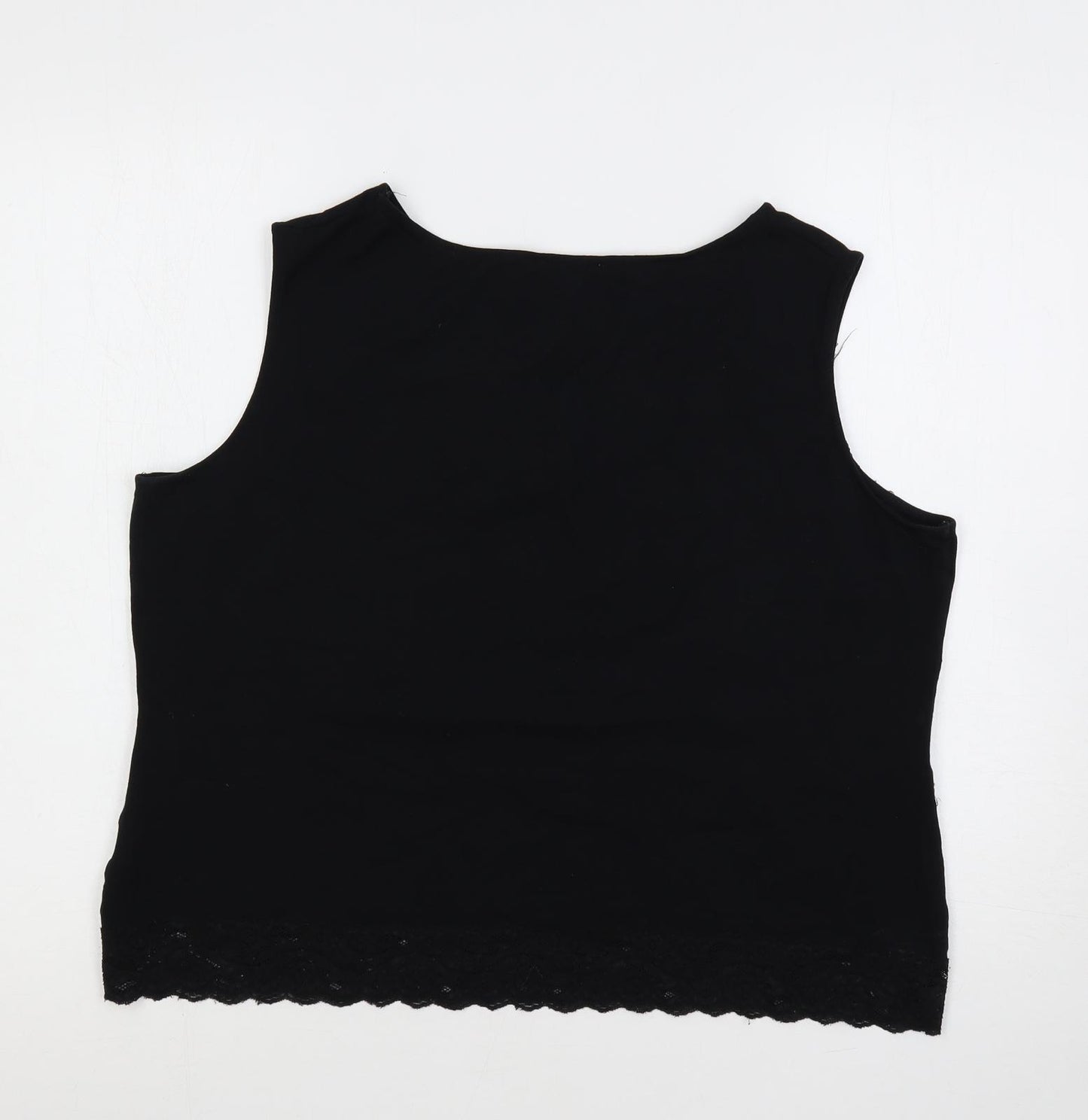 Marks and Spencer Womens Black Nylon Basic Tank Size 22 Boat Neck - Lace Detail