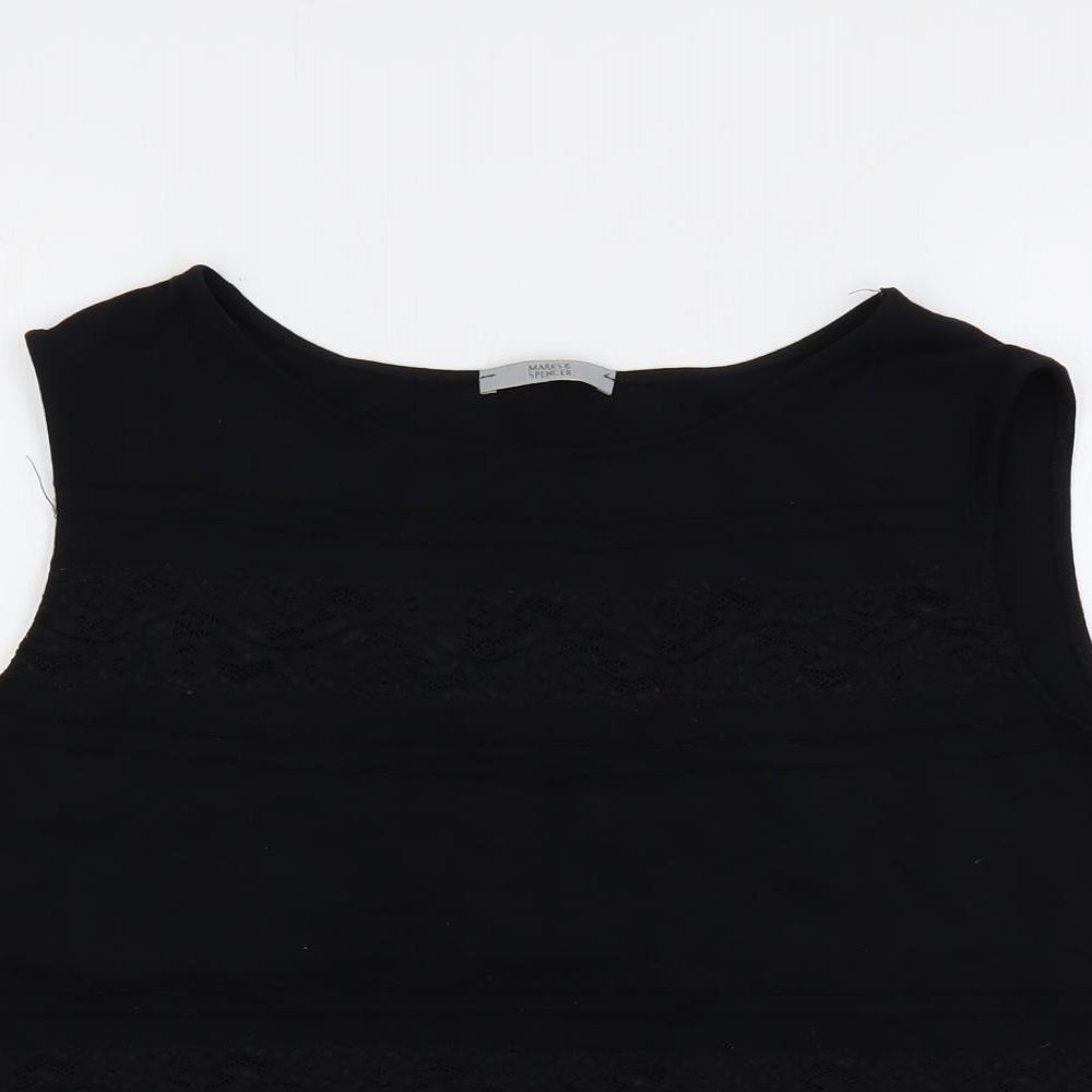 Marks and Spencer Womens Black Nylon Basic Tank Size 22 Boat Neck - Lace Detail