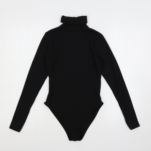 Boohoo Womens Black Polyester Bodysuit One-Piece Size 8 Snap - Ribbed