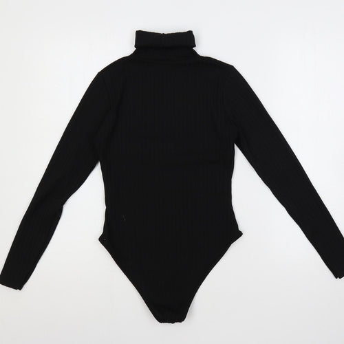 Boohoo Womens Black Polyester Bodysuit One-Piece Size 8 Snap - Ribbed