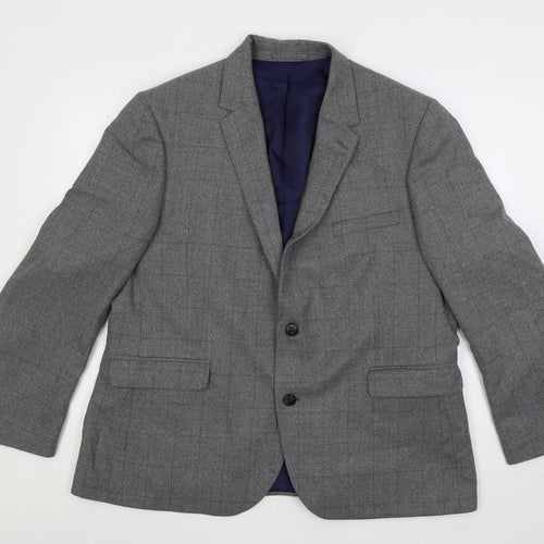 Marks and Spencer Mens Grey Plaid Polyester Jacket Sport Coat Size 46 Regular
