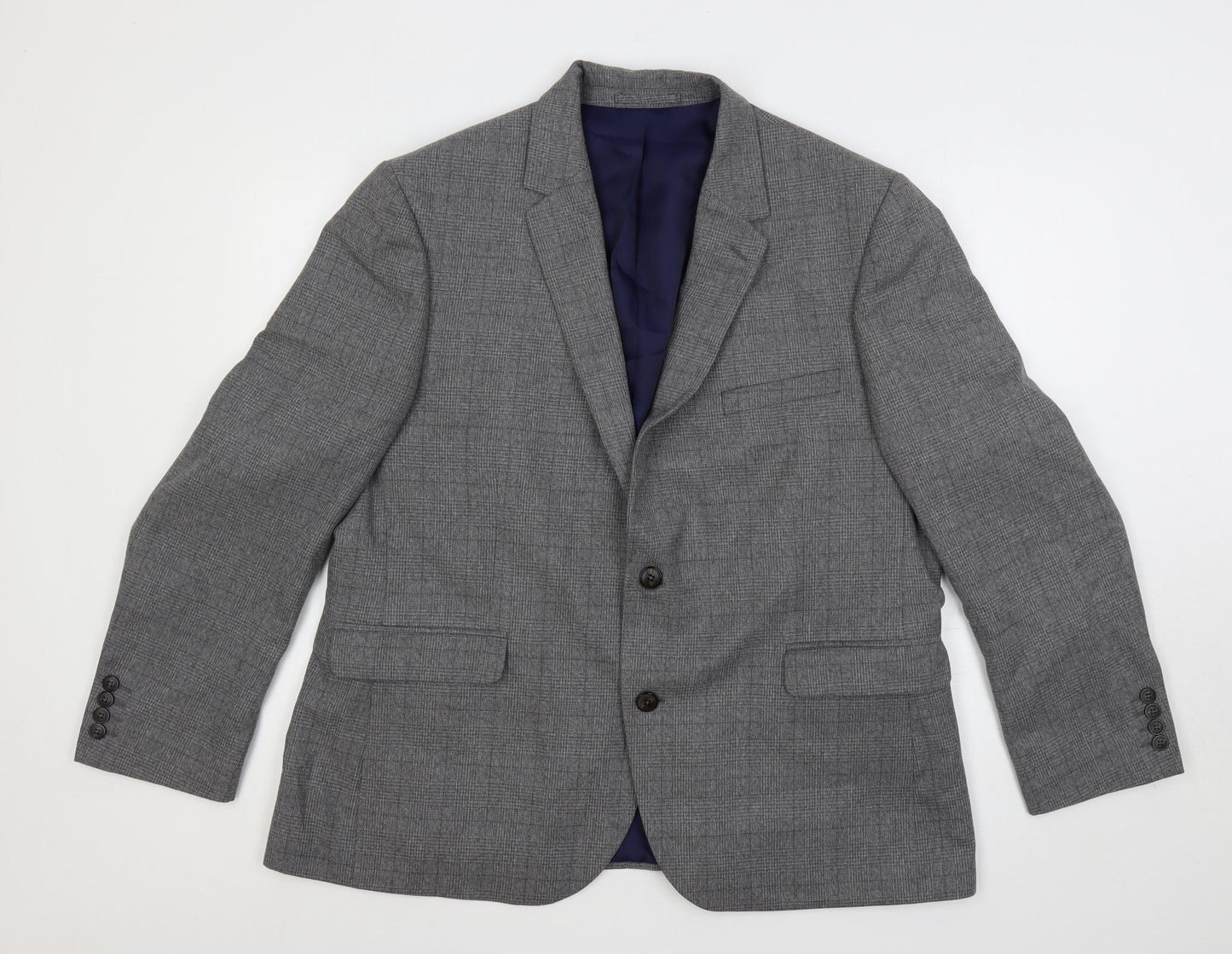 Marks and Spencer Mens Grey Plaid Polyester Jacket Sport Coat Size 46 Regular