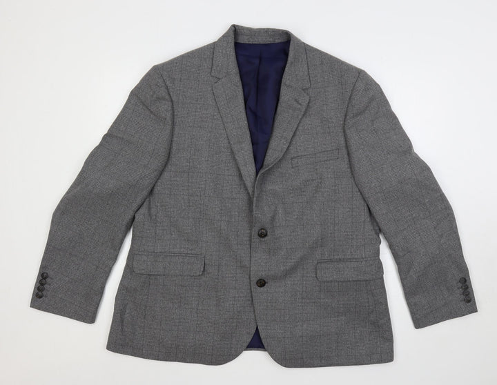 Marks and Spencer Mens Grey Plaid Polyester Jacket Sport Coat Size 46 Regular