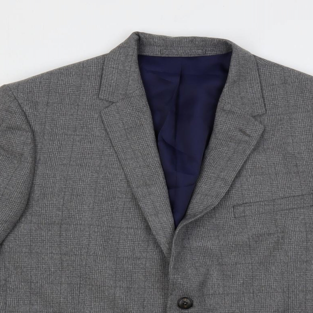 Marks and Spencer Mens Grey Plaid Polyester Jacket Sport Coat Size 46 Regular