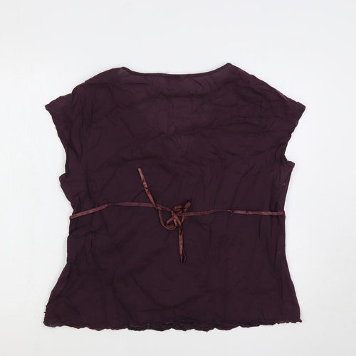 M&Co Womens Purple Cotton Basic Blouse Size 16 V-Neck - Embellished