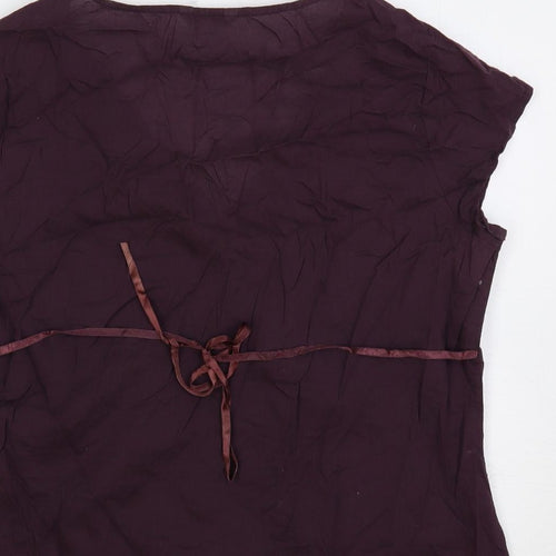 M&Co Womens Purple Cotton Basic Blouse Size 16 V-Neck - Embellished