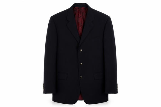 Front view of van Kollen men’s blue polyester jacket blazer, size 44, regular
