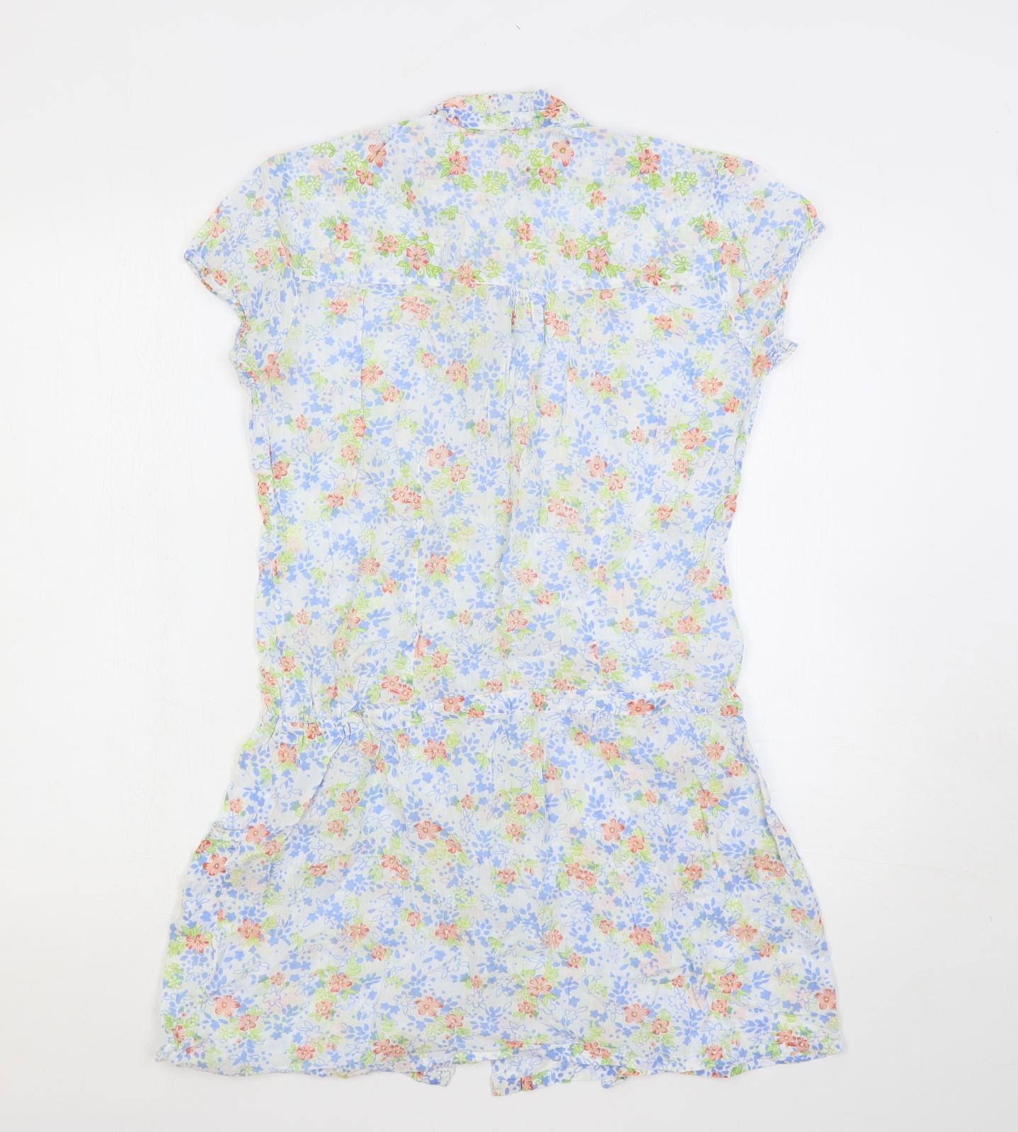 New Look Womens Multicoloured Floral Cotton Tunic Button-Up Size 12 V-Neck - Pockets