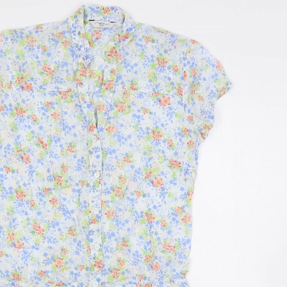 New Look Womens Multicoloured Floral Cotton Tunic Button-Up Size 12 V-Neck - Pockets