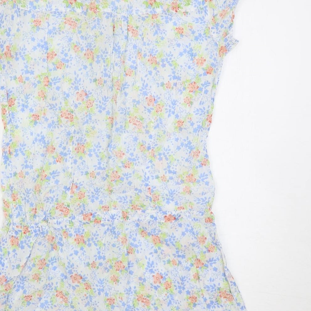 New Look Womens Multicoloured Floral Cotton Tunic Button-Up Size 12 V-Neck - Pockets