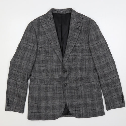Marks and Spencer Mens Grey Plaid Polyester Jacket Suit Jacket Size 38 Regular