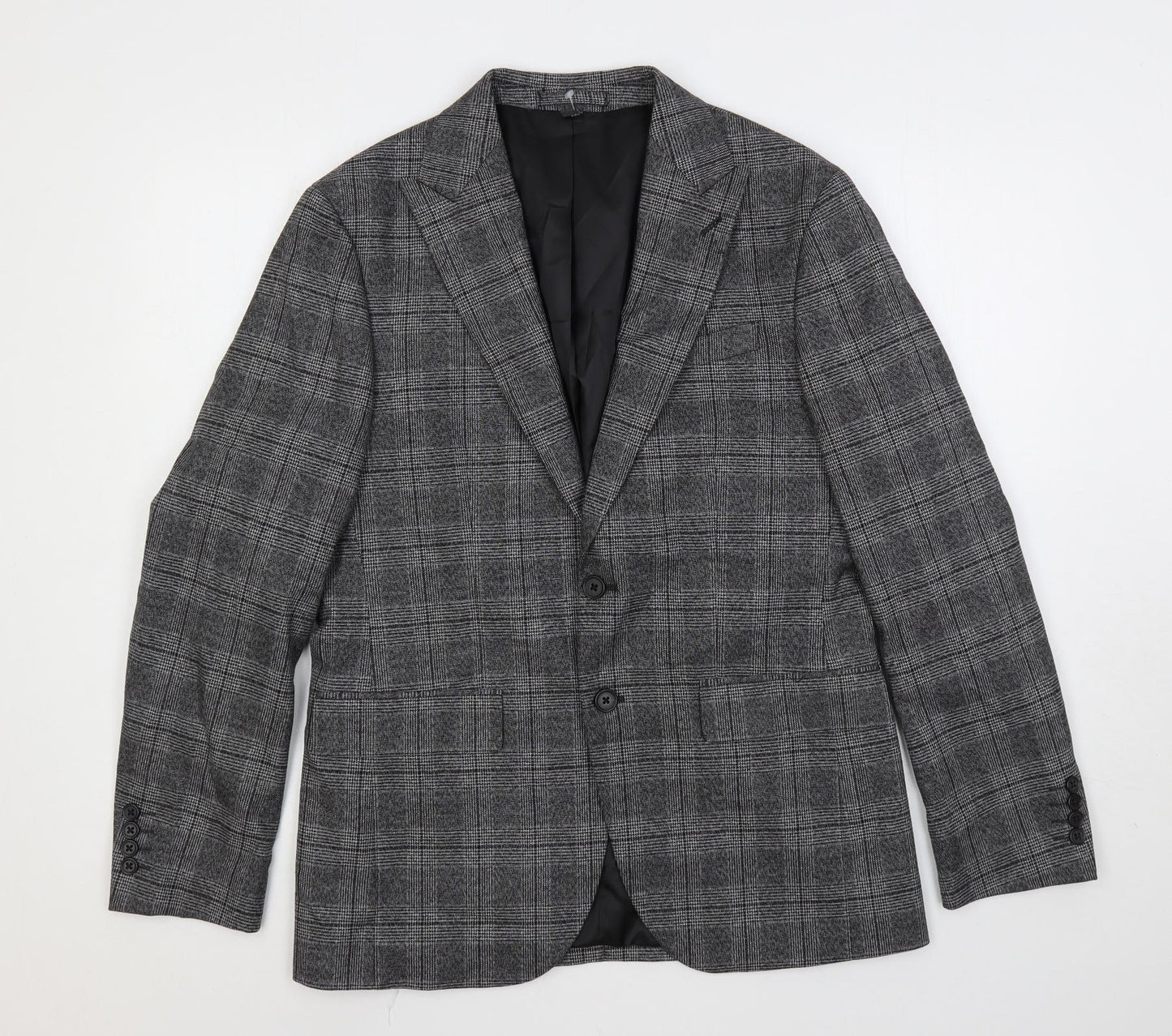 Marks and Spencer Mens Grey Plaid Polyester Jacket Suit Jacket Size 38 Regular