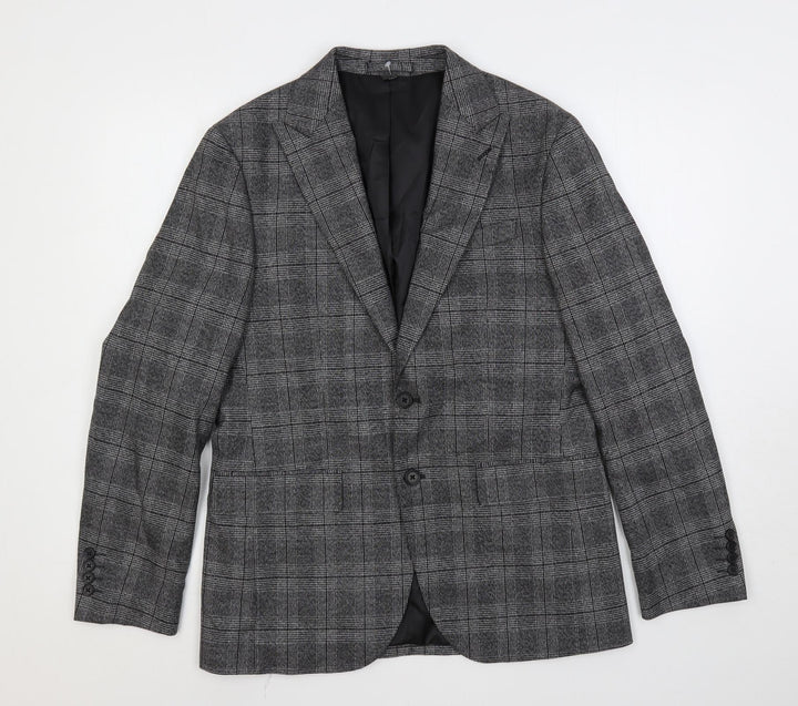 Marks and Spencer Mens Grey Plaid Polyester Jacket Suit Jacket Size 38 Regular