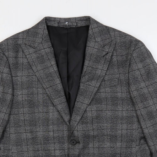 Marks and Spencer Mens Grey Plaid Polyester Jacket Suit Jacket Size 38 Regular
