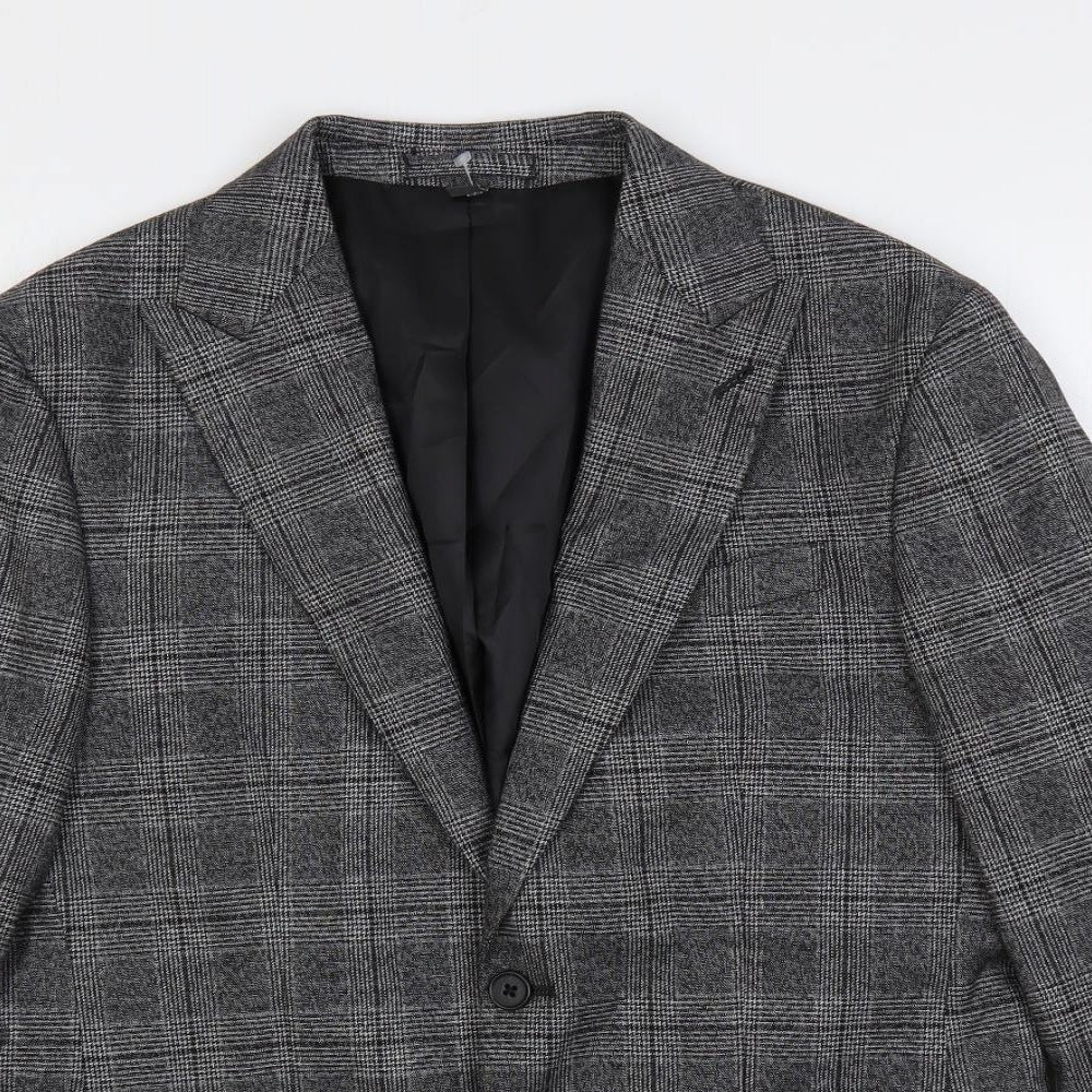 Marks and Spencer Mens Grey Plaid Polyester Jacket Suit Jacket Size 38 Regular