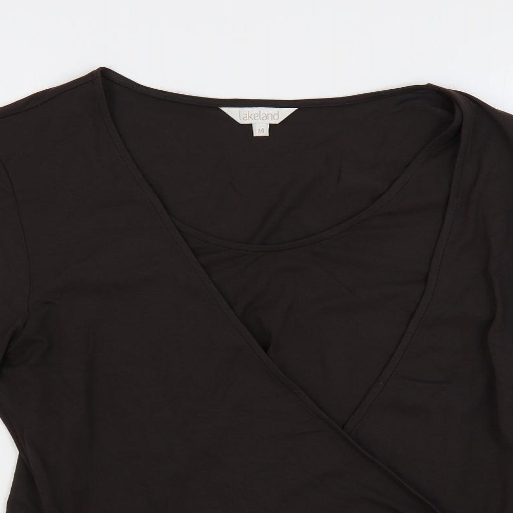 Lakeland Womens Brown Viscose Wrap Blouse Size 14 Round Neck